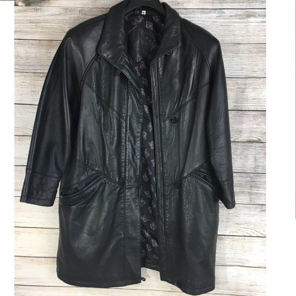 Preston & York Leather Coat Black Oversized Mid Length Women's Medium